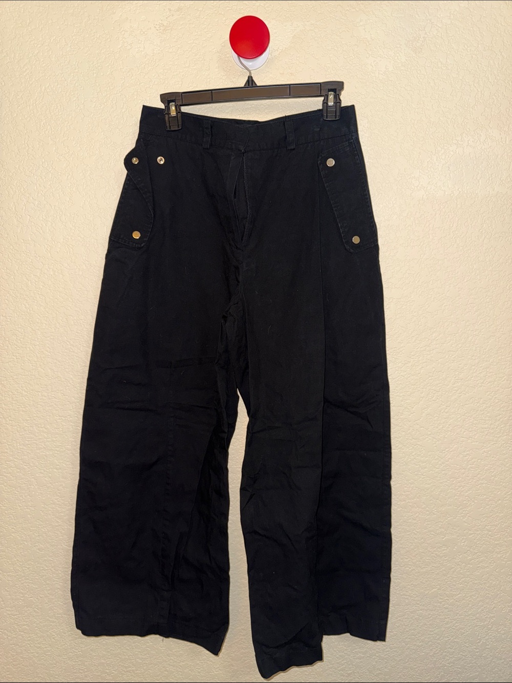 Stage Black Wide Leg Utility Pants Snap Pocket Detail